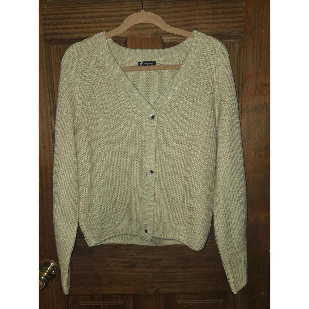 PrettyGarden Womens Cream Chunky Knit V-Neck Button Front Cardigan Sweater Small